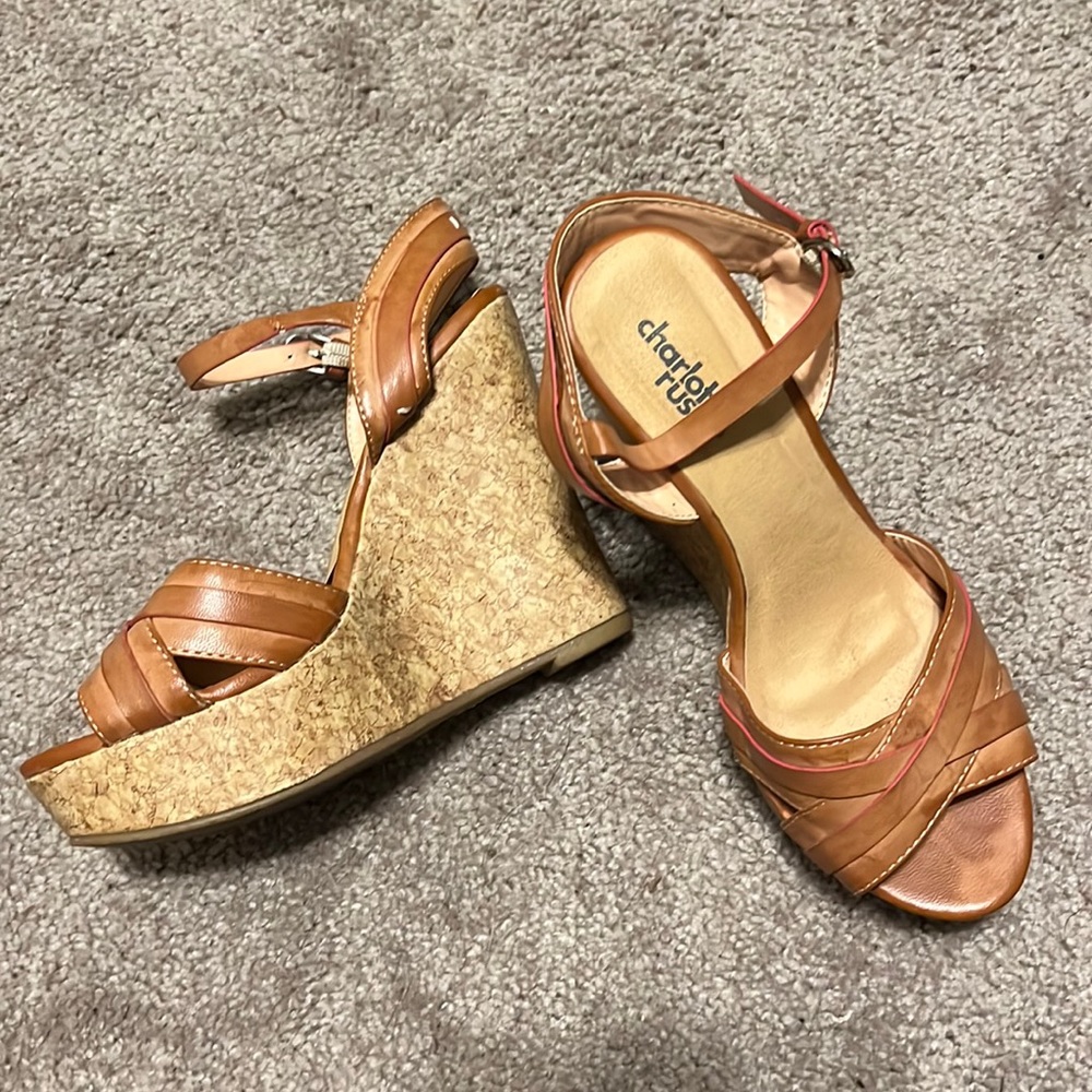 Pink and tan womens size 6 wedges
